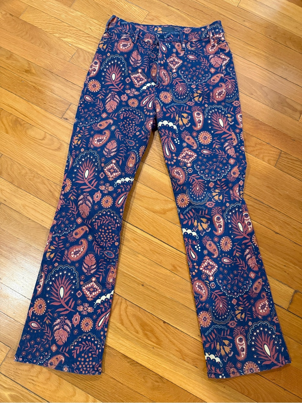 MOTHER Second Chance Hustler Flood Navy Paisley Bootcut Jeans - Picture 9 of 9